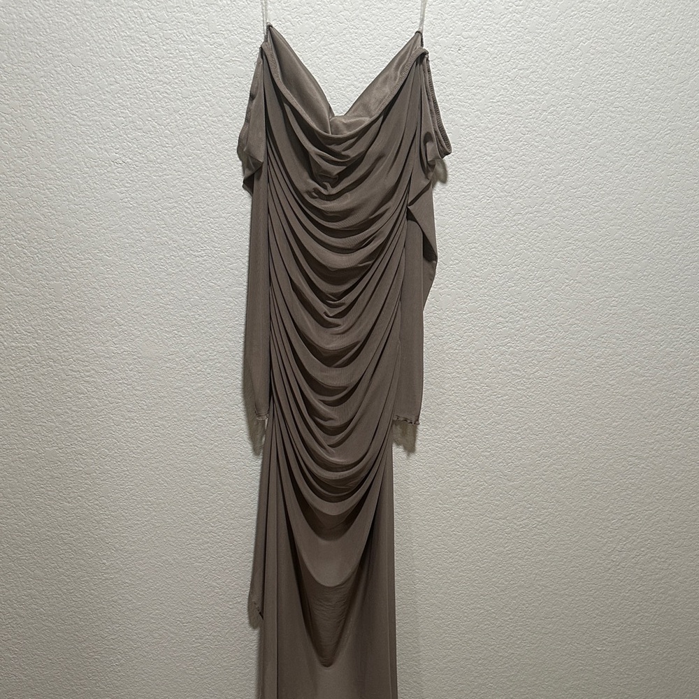Justify Asymmetrical Taupe Draped Dress